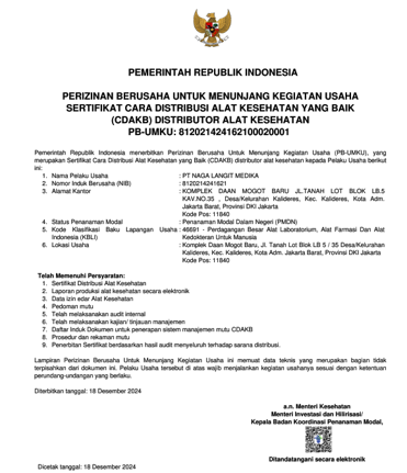 Sertifikat Distribusi Alat Kesehatan