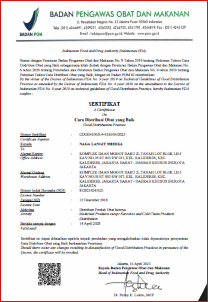 Sertifikat Distribusi Farmasi yang Baik